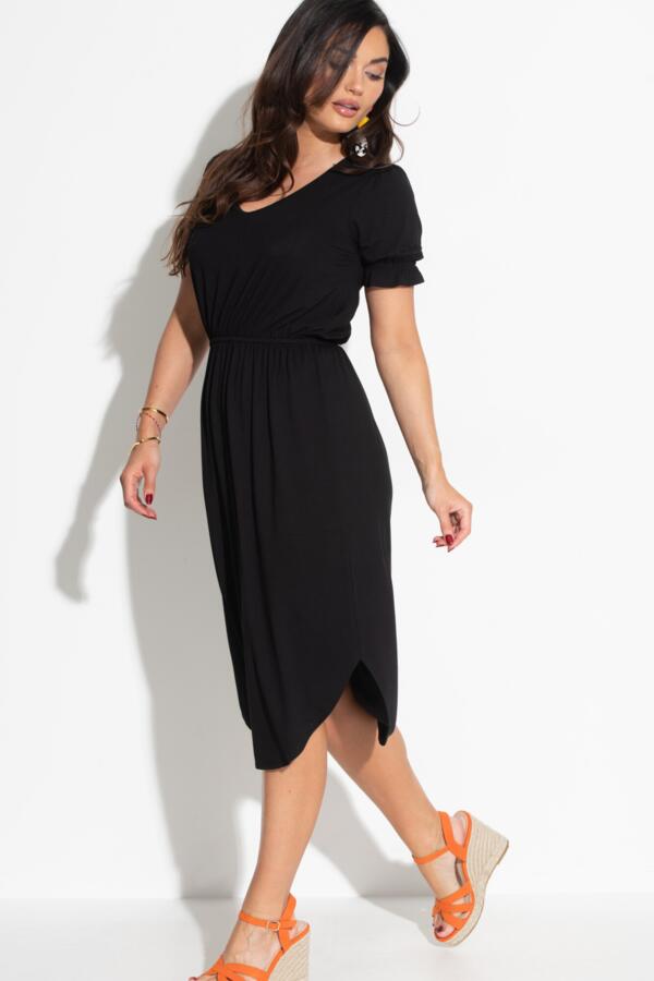 Jenny Puff Sleeve Jersey Midi Dress with LENZING™ ECOVERO™ Viscose