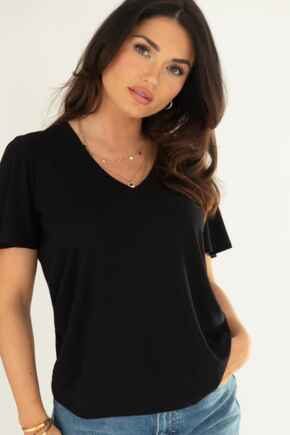 Serena V-Neck Jersey T-Shirt with LENZING™ ECOVERO™ Viscose - Black