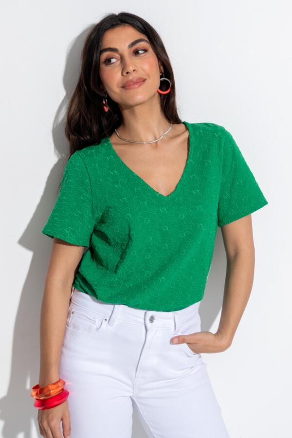 Niamh Broderie Cotton Jersey V-Neck T-Shirt