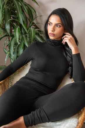 Second Skin Thermal Roll Neck Top - Black