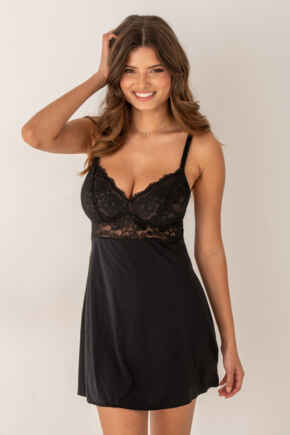 Fleur Lace Chemise - Black