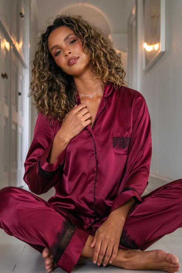 Dusk Satin and Lace Revere Collar Pyjama Set