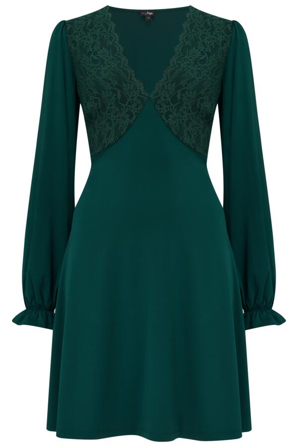 Anya Fuller Bust Lace Detail Slinky Jersey Long Sleeve Tea Dress