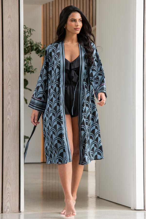  Satin Print Mix Midi Gown