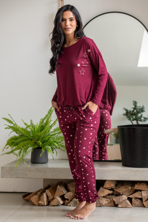 Soft Touch Jersey Star Jogger Pyjama Set - Berry/Rose Gold