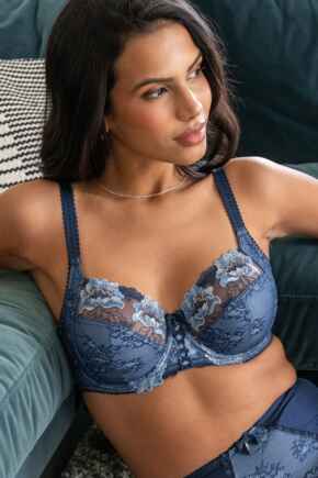 Sofia Lace Embroidered Side Support Bra D-J - Dusk/Blue