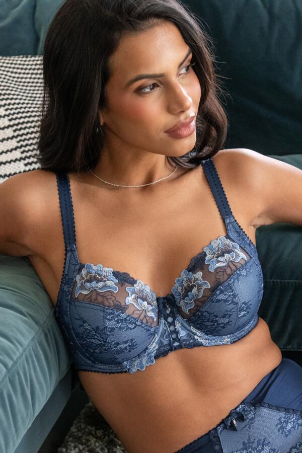 Sofia Lace Embroidered Side Support Bra D-J - Dusk/Blue