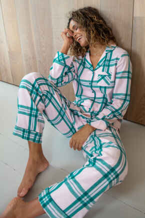 Cosy Check Brushed Cotton Pyjama Gift Set - Light Pink/Teal