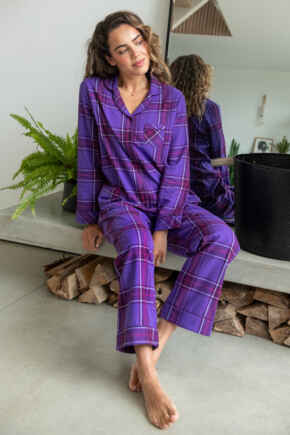 Cosy Check Brushed Cotton Pyjama Gift Set - Purple