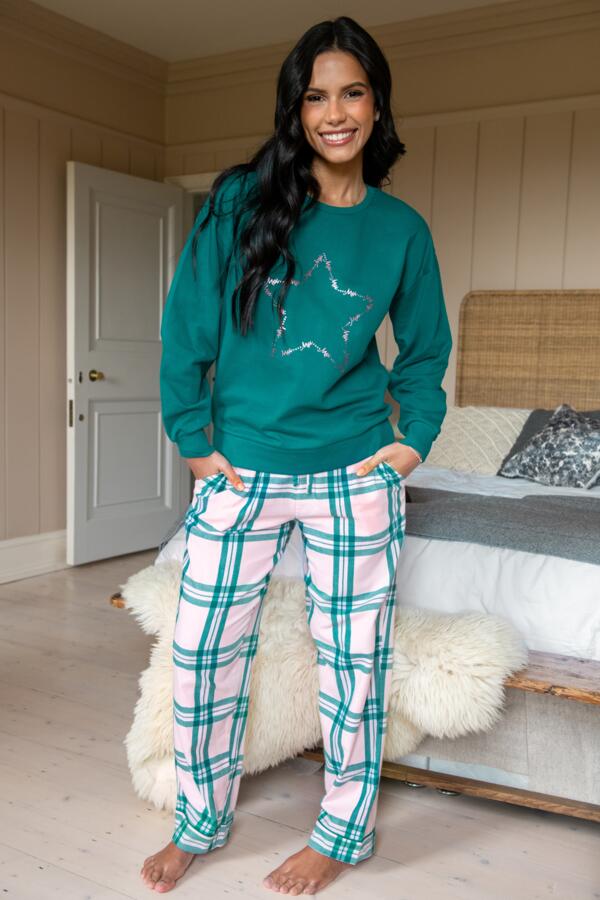 Pour Moi Logo Sweatshirt  Cosy Check Pyjama Set