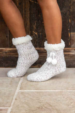 Cosy Popcorn Knit Lined Slipper Sock  - Oatmeal