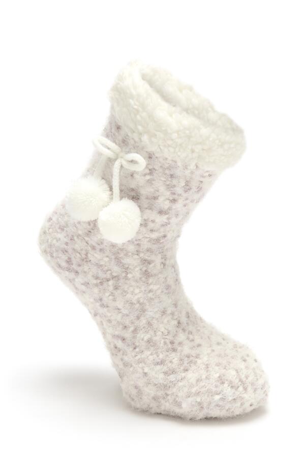 Cosy Popcorn Knit Lined Slipper Sock