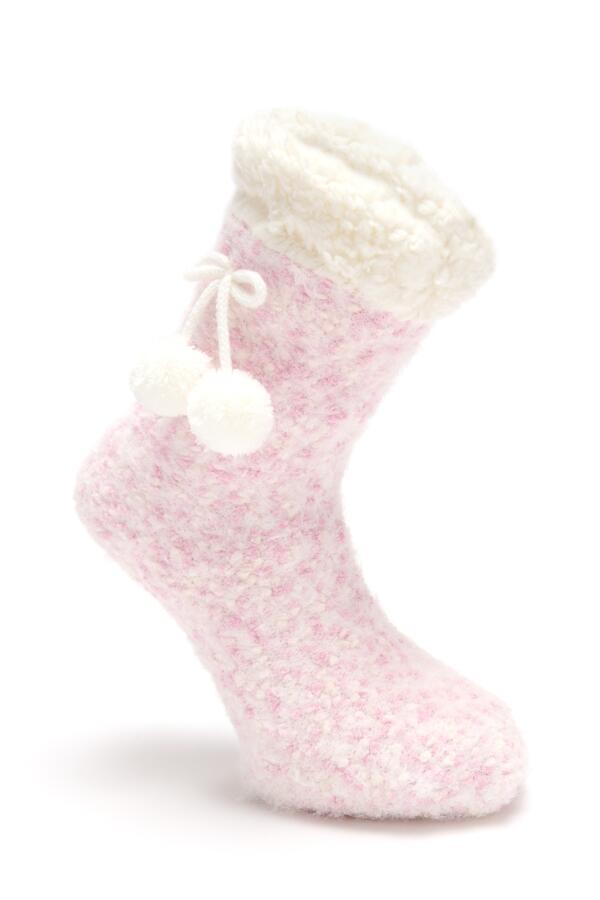 Cosy Popcorn Knit Lined Slipper Sock