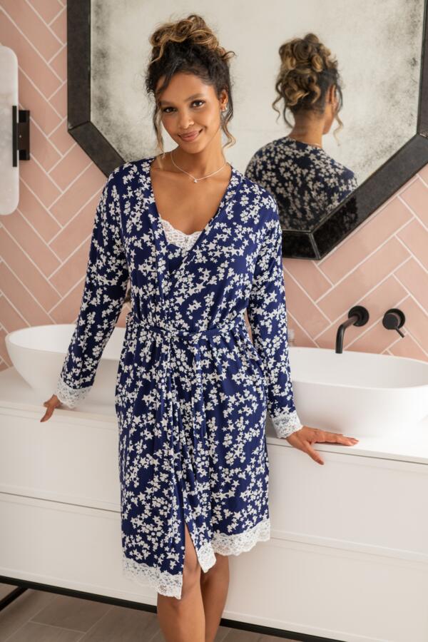 Sofa Loves Lace Jersey Wrap Dressing Gown