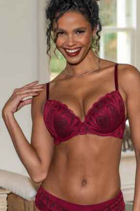 New Romance Padded Push-Up Plunge Bra - Cherry Red/Black