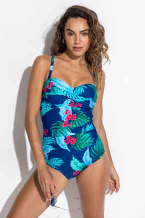 Santa Monica Strapless Tummy Control Swimsuit Petite - Navy Tropical