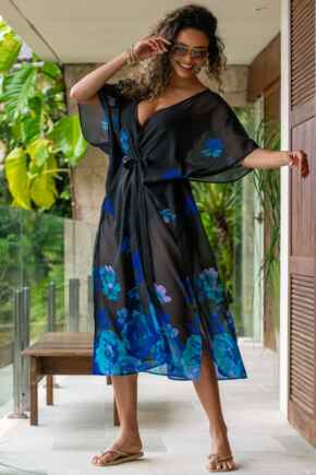 Luxe Maxi Chiffon Kimono - Black Floral