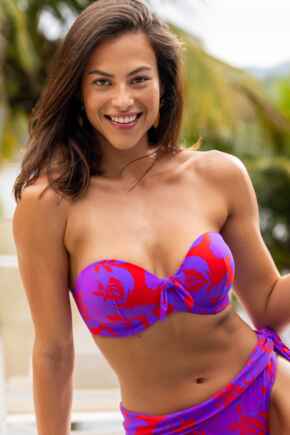 Heatwave Strapless Lightly Padded Bikini Top - Red/Purple