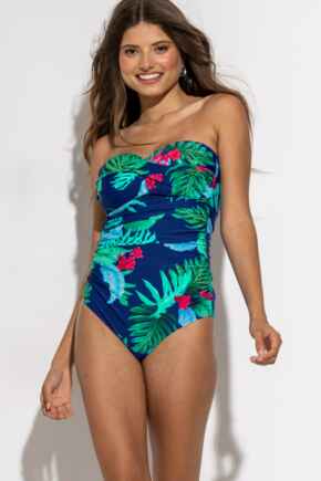 Tall Santa Monica Strapless Tummy Control Swimsuit - Navy Tropical