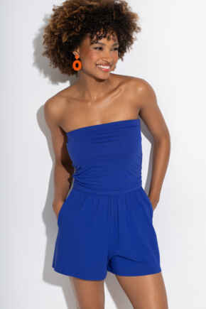 Strapless Jersey Beach Playsuit with LENZING™ ECOVERO™ Viscose - Ultramarine