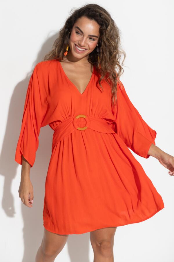 Crinkle O-Ring Woven Beach Kaftan - Orange