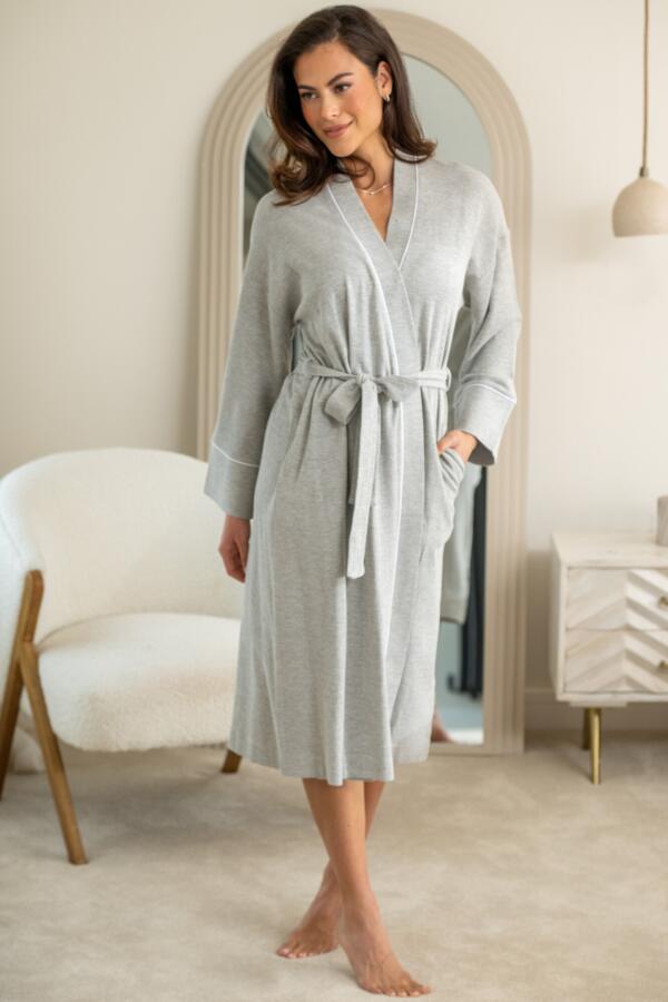Waffle Loungewear Dressing Gown - Grey Marl