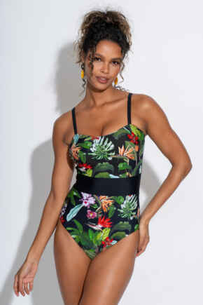 Palermo Panelled Tummy Control Swimsuit - Black Tropical