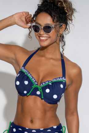 Beach House Lightly Padded Halter Underwired Bikini Top - Navy/Green