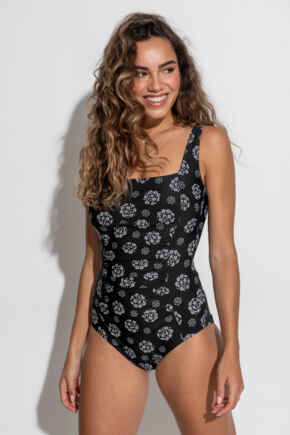 Santa Barbara Ruched Tummy Control Swimsuit  - Black/White