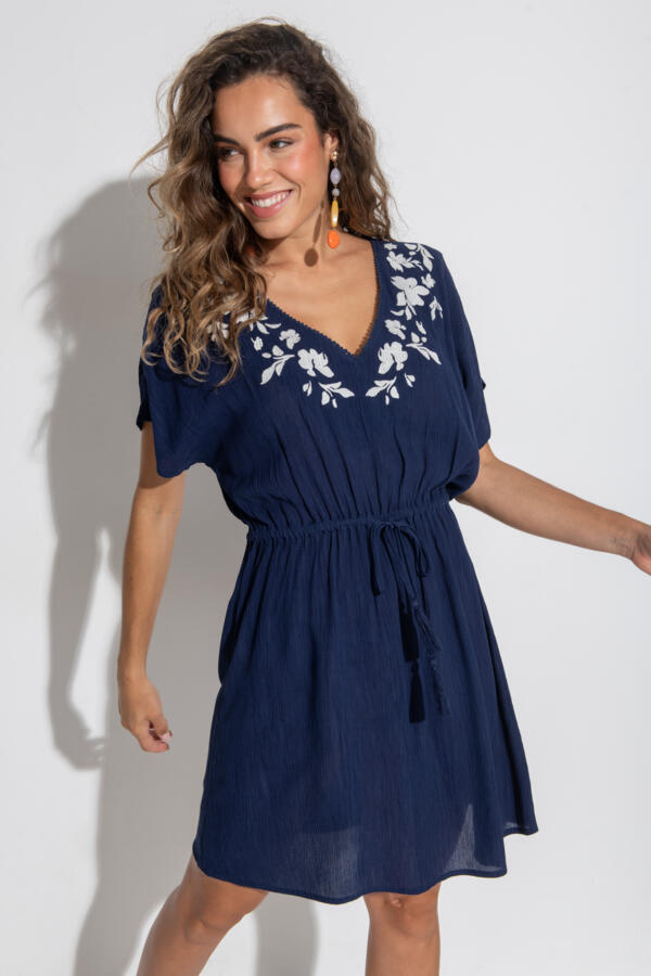 Crinkle Embroidered Beach Kaftan