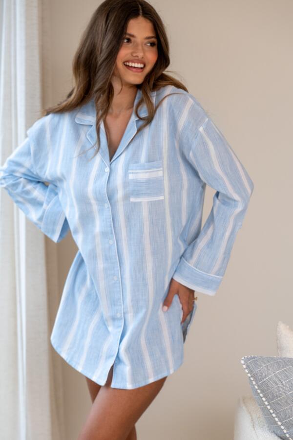 Woven Cotton Stripe Nightshirt