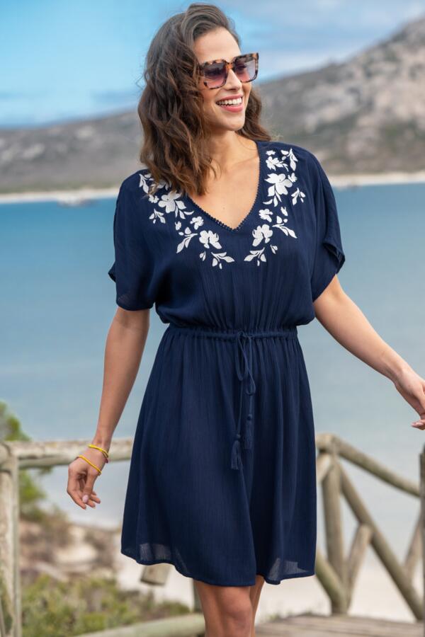 Crinkle Embroidered Beach Kaftan