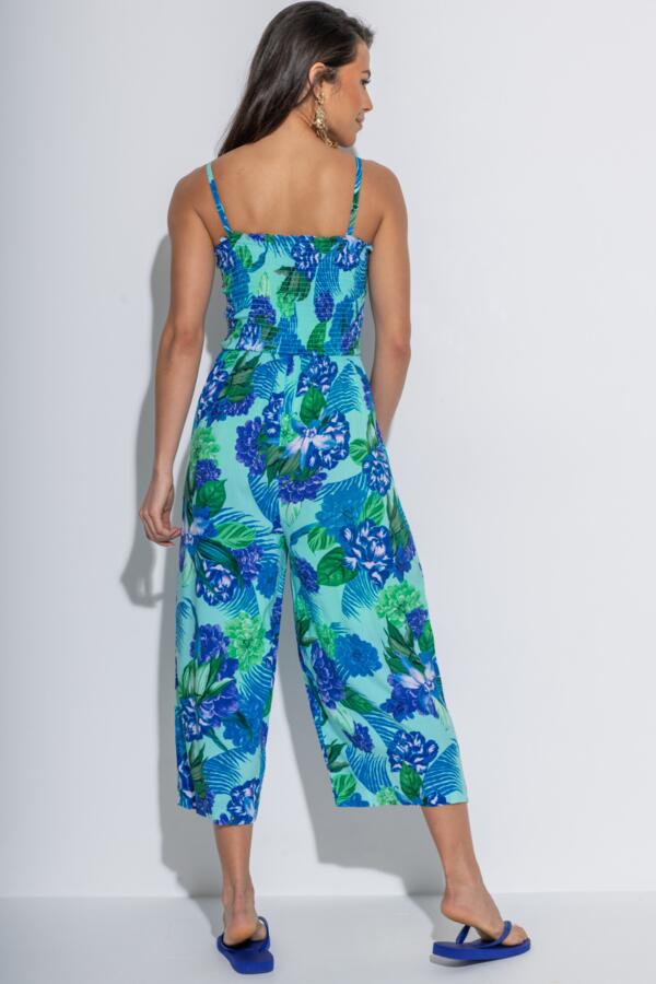 Strapless Shirred Bodice Crop Leg Beach Jumpsuit