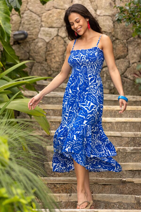 Strapless Asymmetric Tiered Woven Maxi Dress
