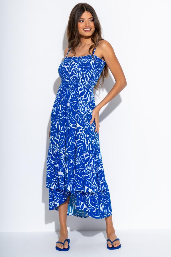 Strapless Asymmetric Tiered Woven Maxi Dress
