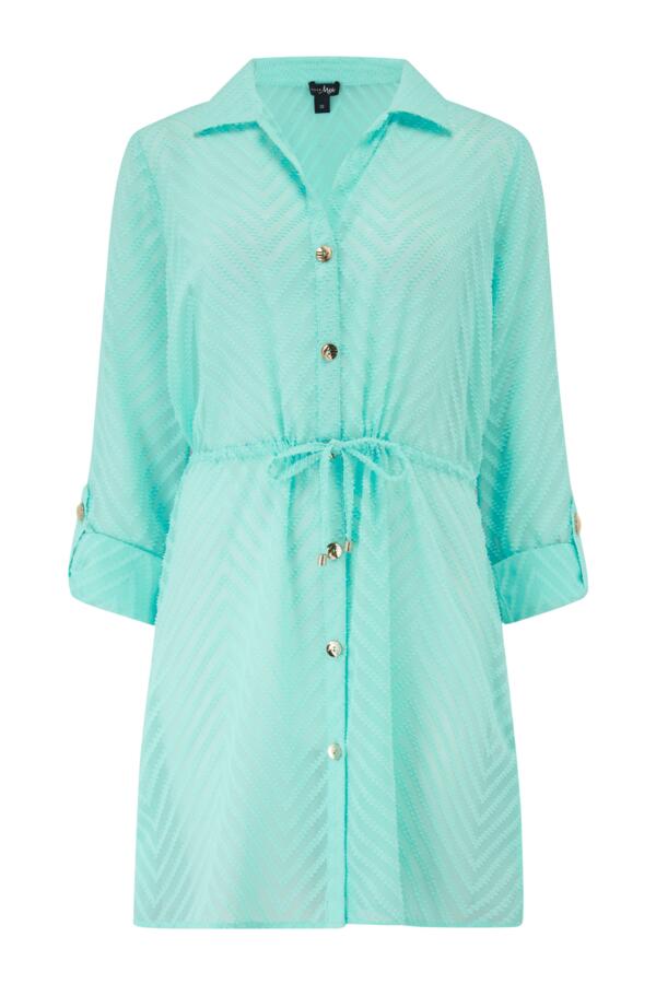 Chevron Stripe Button Through Beach Shirt