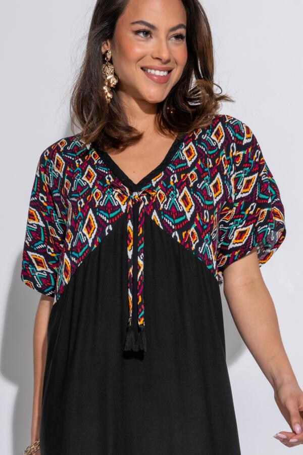 V-Neck Mix Print Midaxi Kaftan