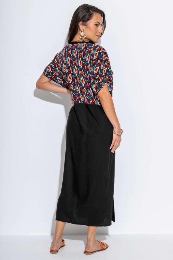 V-Neck Mix Print Midaxi Kaftan