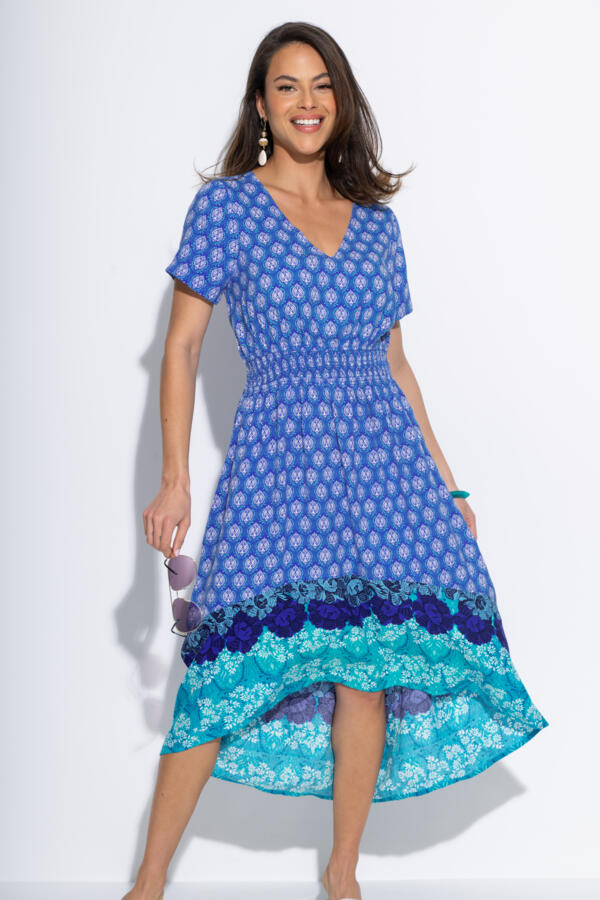 Border Print High Low Midaxi Beach Dress