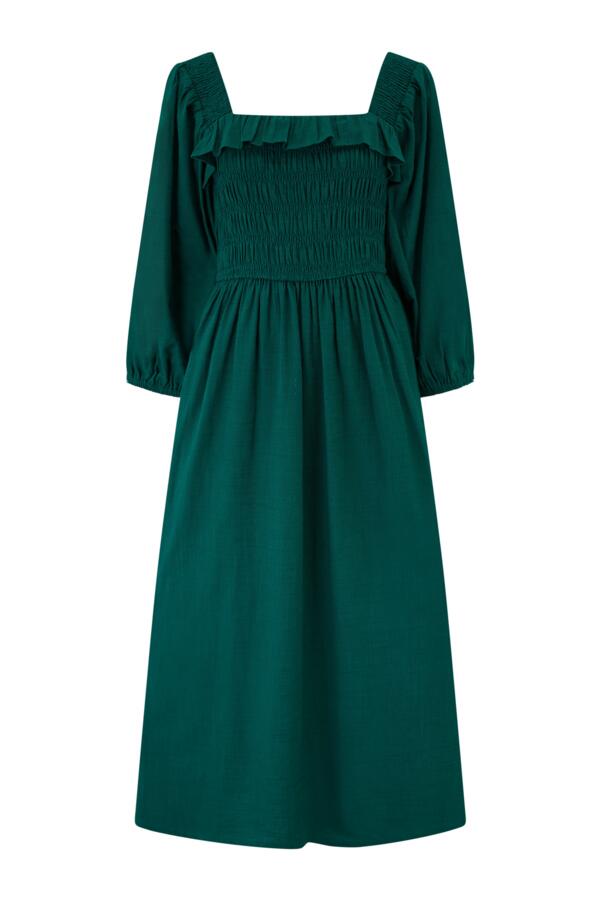 Textured Woven Frill Detail Midi Dress