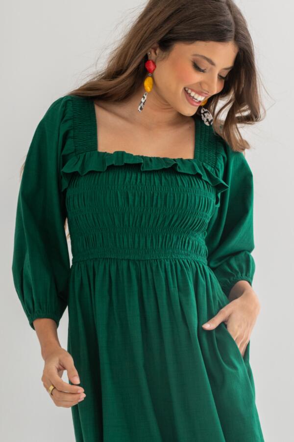 Textured Woven Frill Detail Midi Dress