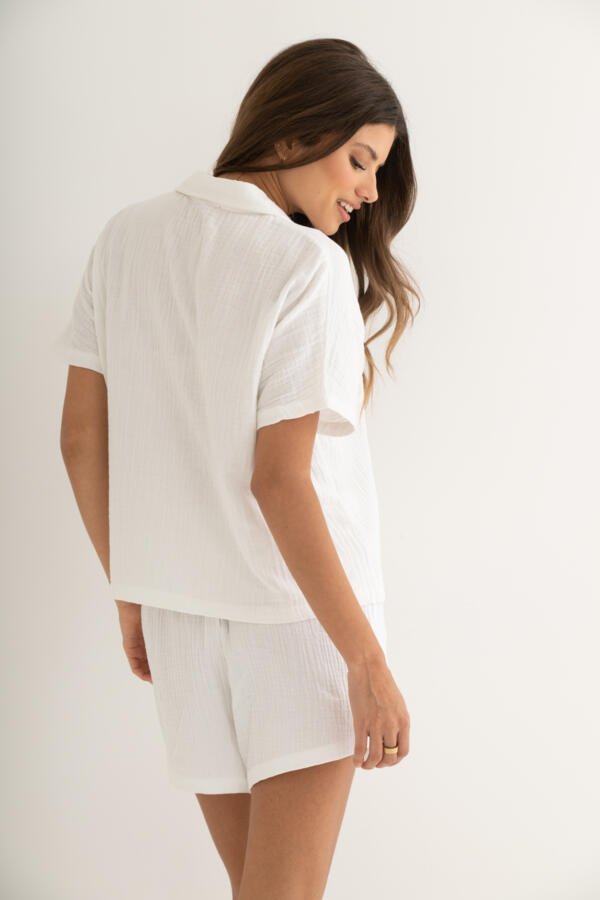 Woven Double Cloth Revere Collar Shirt and Short Pyjama Set