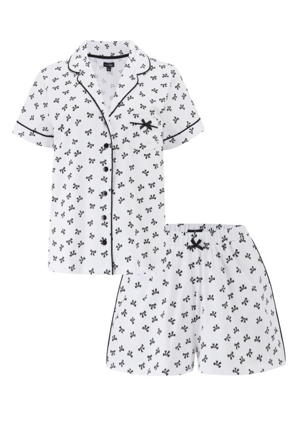 Cotton Jersey Bow Print Revere Collar Short Pyjama Set