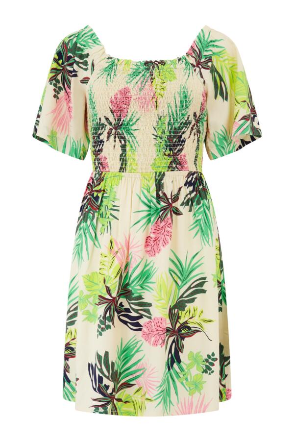 Angel Sleeve Shirred Bodice Woven Dress