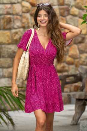 Birdie Stretch Viscose Jersey Wrap Front Dress - Pink/Fuchsia