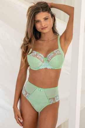 Sofia Lace Embroidered Deep Brief - Pistachio/Blue