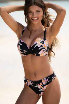 Free Spirit Frill Waist Bikini Brief - Black Floral