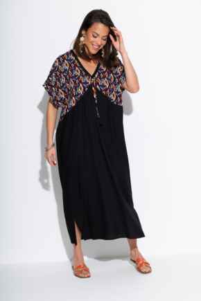 V-Neck Mix Print Midaxi Kaftan - Multi