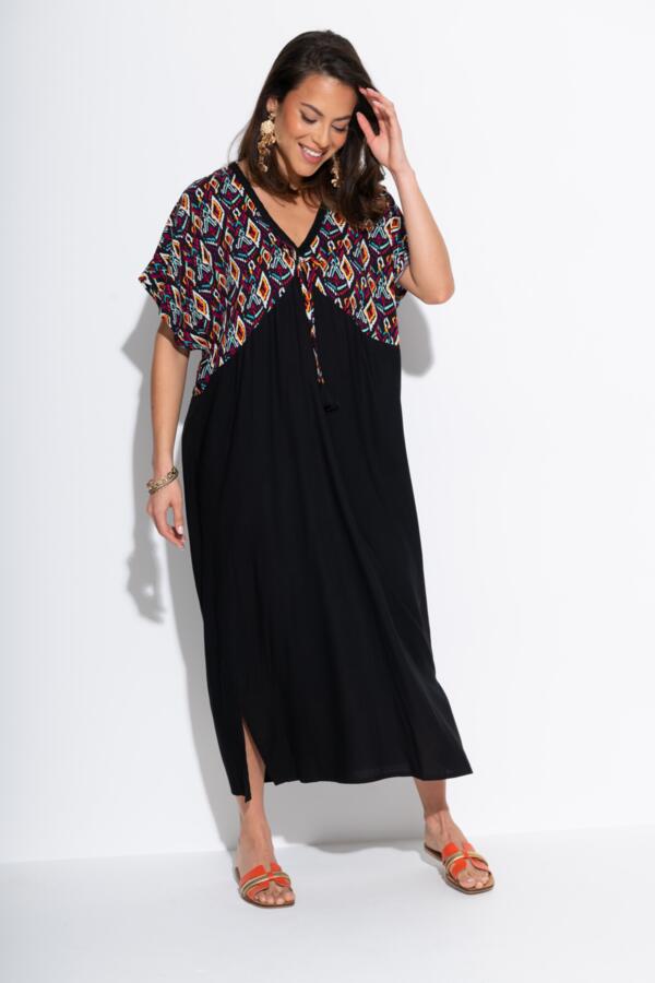V-Neck Mix Print Midaxi Kaftan - Multi