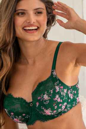 Bliss Printed Mesh Non-Padded Side Support Bra D-J - Forest Floral